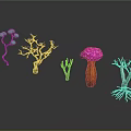 Unique Colorful Plants Displaying Mushroom Shaped Forms Branched Stems And Root Systems