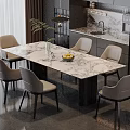 Elegant Modern Dining Table Set With Marble Top And Six Comfortable Chairs