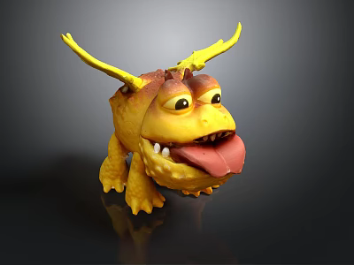 Cute Yellow Dragon Figurine With Red Body Big Eyes And Sticking Tongue 3d model