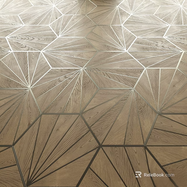Detailed Wooden Floor with Symmetrical Geometric Patterns and Inlaid Lines Texture Design 3d model 