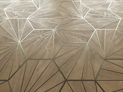 Detailed Wooden Floor with Symmetrical Geometric Patterns and Inlaid Lines Texture Design 3d model