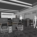Office Area Studio Office Desk Chair Computer Desk Chandelier Work Staff 3d model
