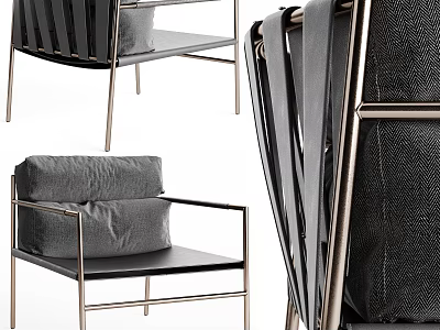 Modern Leisure Chair with Metal Frame Black Gray Fabric Upholstery and Padded Seat 3d model