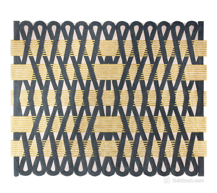 Modern Square Rug With Black And Gold Geometric Woven Pattern Design 3d model 
