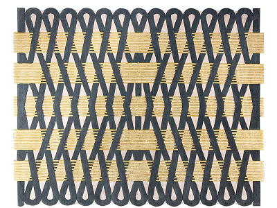 Modern Square Rug With Black And Gold Geometric Woven Pattern Design 3d model