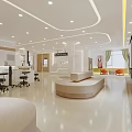 Modern Office Lobby Corridor With Large Photo Green Plant Elevator Doors And Recessed Lighting