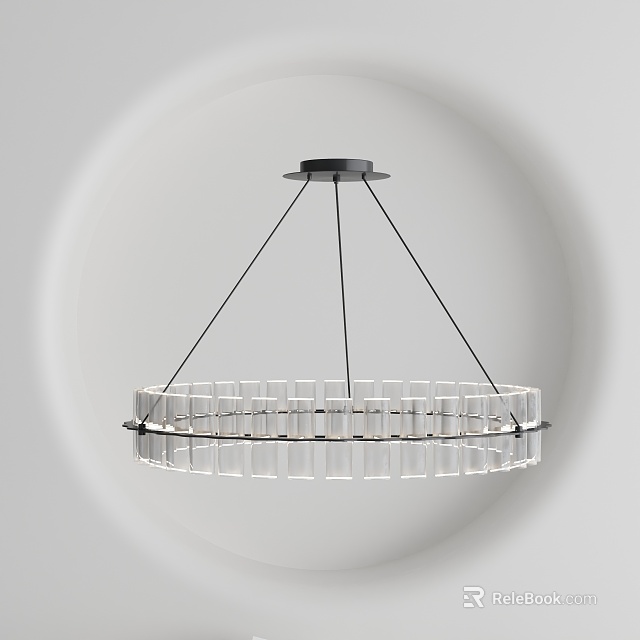 Modern Circular Chandelier With Transparent Glass Tubes And Black Metal Frame 3d model 