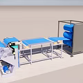 Industrial Conveyor Belt System With Blue Rollers And Metal Frame Structure