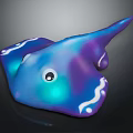 Vibrant Purple Blue Fantasy Sea Creature With Large Glowing Eye And White Wavy Patterns