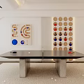 Modern Indoor Sports Equipment Table Tennis Table With Decorative Wall Patterns And Rug