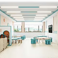 Bright Colorful Kindergarten Interior With Kids Tables Chairs Play Area And TV