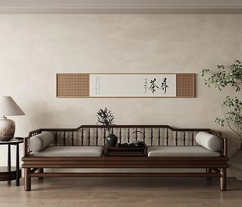 New Chinese Double Sofa Rohan Chair Solid Wood Sofa 3d model