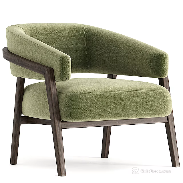 Modern Green Velvet Upholstered Single Sofa With Dark Wooden Frame And Armrests 3d model 