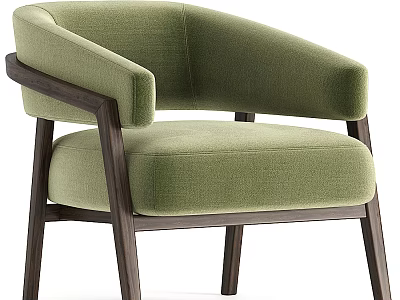 Modern Green Velvet Upholstered Single Sofa With Dark Wooden Frame And Armrests 3d model
