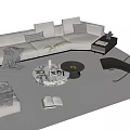 Elegant Modern Sofa Coffee Table Set With Marble Top Gray Pillows Accent Chair On Carpet With Books