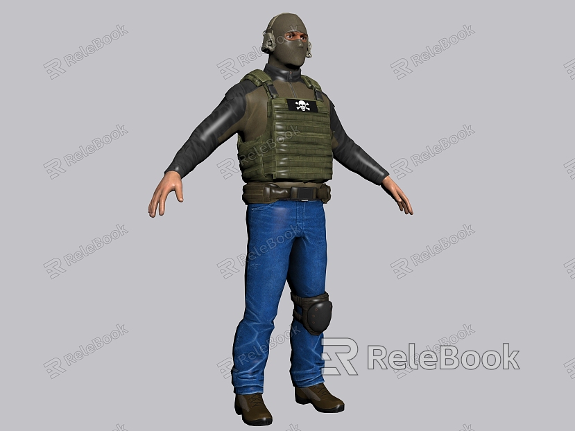 Figure Soldier Headgear Man Bulletproof Jacket Jeans Game Figure model