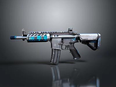 Modern Futuristic Rifle With Blue Glowing Components And Metallic Finish 3d model