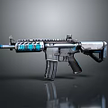 Modern Futuristic Rifle With Blue Glowing Components And Metallic Finish