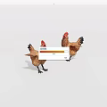 Brown Chicken Figurines With Red Combs And Black Legs Standing On White Background