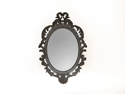 Vintage Style Decorative Mirror With Ornate Black Frame And Oval Shape Design 3d model