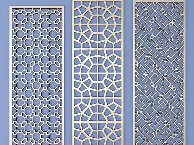 Carved Lattice Windows With Various Decorative Patterns For Interior Design 3d model