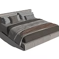 Modern Double Bed With Upholstered Headboard Gray Bedding And Patterned Pillows 3d model