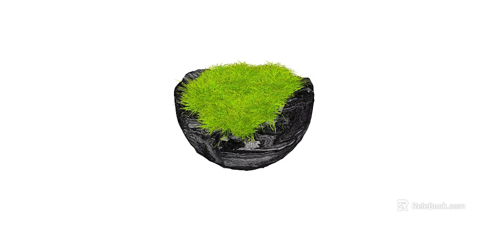 Green Grass Bonsai Potted Plant in Black Stone Pot for Indoor Decoration 3d model 