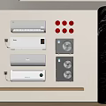 Modern Wall Display of Various Air Conditioners and Fans with White Gray Units