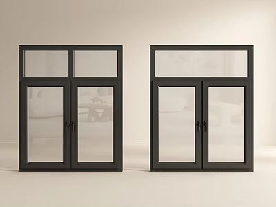 Modern Twin Casement Windows Design With Black Frame And Clear Glass Panels 3d model