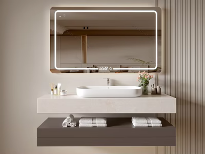 Modern Minimalist Bathroom Cabinet With LED Mirror White Basin And Towel Storage 3d model