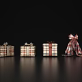 Plaid Pattern Gift Boxes with Elegant Bows and Reflection on Black Surface 3d model