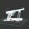 Silver Pistol With Magazines Bullets On Gray Display Platform 3d model