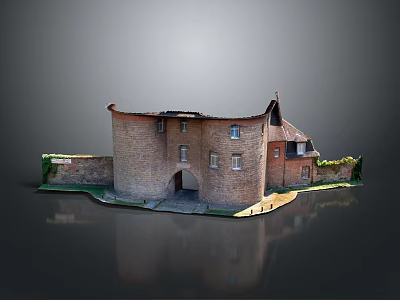 Ancient Brick Castle Scenic View With Round Tower Archway And Water Reflection 3d model