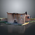 Ancient Brick Castle Scenic View With Round Tower Archway And Water Reflection