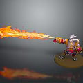 Creature Character In Armor With Helmet Shooting Flame And Shield On Base 3d model