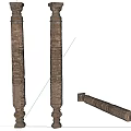 Ancient Carved Stone Columns Standing And Fallen Isolated On White Background 3d model