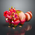 Fantasy Game Movie Character Raccoon With Red Pink Flowers Green Leaves And Striped Tail
