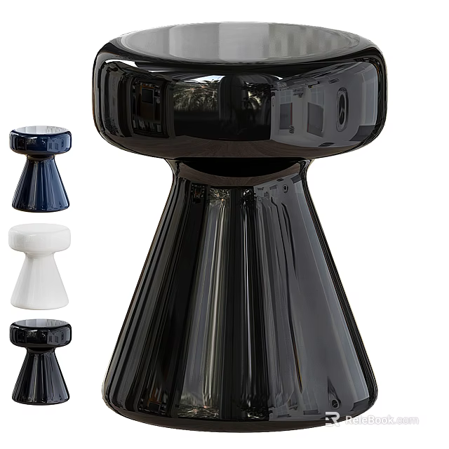 Modern Sculptural Base Side Table With Black White Blue Ceramic Glazed Finish 3d model 