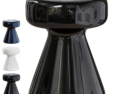 Modern Sculptural Base Side Table With Black White Blue Ceramic Glazed Finish 3d model