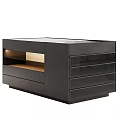 Modern Black Coffee Table With Glass Front Drawers And Open Storage Shelf