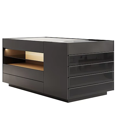 Modern Black Coffee Table With Glass Front Drawers And Open Storage Shelf 3d model