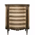 Vintage Wooden Chest of Drawers With Rattan Drawers Carved Details And Curved Design