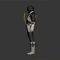 Dark And White Armored Warrior Helmet Belt With Yellow Black Weapon 3D Render