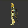 Golden Decorative Figure With Blue Hair Outstretched Arms Red Black Flowers