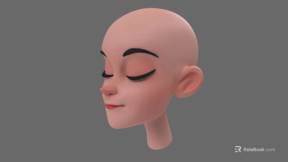 Cartoon Woman Head With Closed Eyes Red Lips And Smooth Skin Side View 3d model 