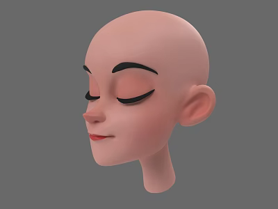Cartoon Woman Head With Closed Eyes Red Lips And Smooth Skin Side View 3d model