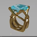 Elegant Gold Fashion Ring With Blue Gemstone And Twisted Metallic Structure Design