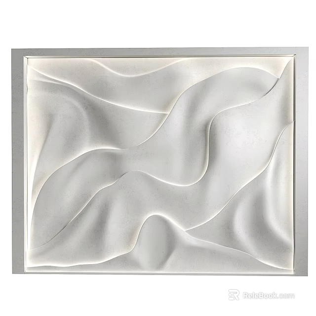 White Abstract Painting With Wavy Textured Patterns And Soft Light Shadow Effects 3d model 