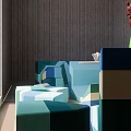 Abstract Sofa Collection With Geometric Shapes And Blue Green Tones In Modern Design