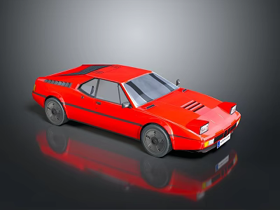 Red Sports Car With Streamlined Design Black Accents Shiny Surface And Reflective Floor 3d model